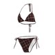 Senior retro brown plaid swimsuit women's neck halter
