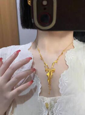 金店同款沙金在逃公主绸带流苏蝴蝶结项链女新款