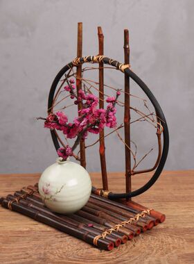 功夫茶道禅意复古桌面竹编花器