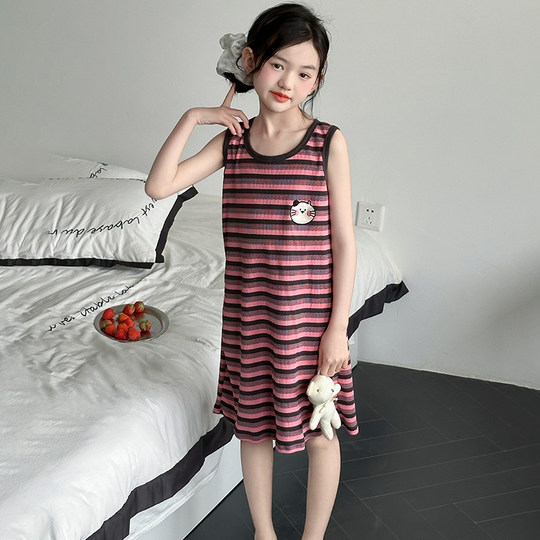 Summer casual long vest and nightgown for girls air-conditioned clothing