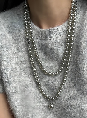 高级绿野灰强光珍珠项链