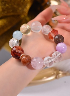 天然紫锂辉粉晶海蓝宝红