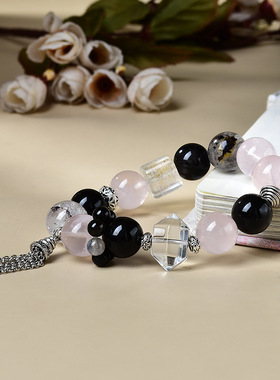 天然银曜石粉水晶水熊手