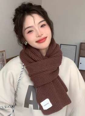 针织毛线围巾女冬季2025新款高级感百搭韩版短围脖纯色保暖学院风
