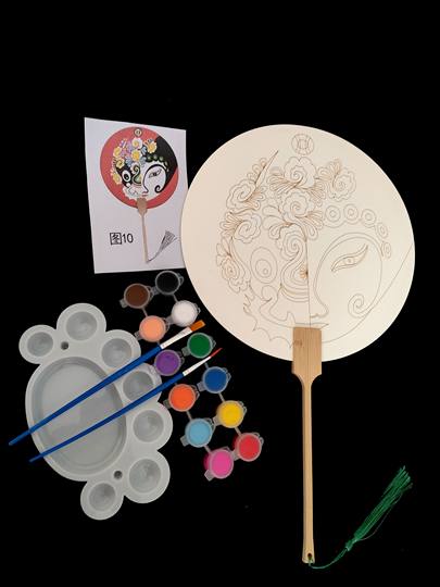 DIY马勺脸谱图案空白带纹路宣纸扇儿童成人手工材料包