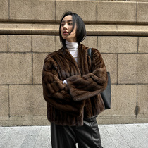 Full Pumping Knife Process Imported Purple Mark Short Two Water Mink Fur Fur Coats Women Short Models New Merald Color Mince Fur Coats