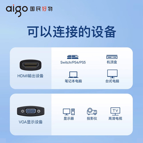 爱国者HDMI转VGA转接线笔记本电脑转换器显示屏投影仪高清连接线 - 图3