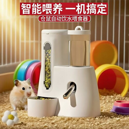 仓鼠自动喂食饮水器防漏金丝熊荷兰猪兔子喂水喝水水壶食盆二合一 - 图0