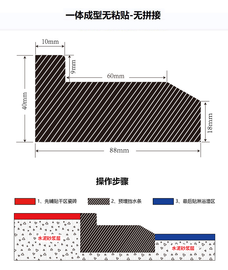 下沉式淋浴房挡水条实心大理石卫生间浴室预埋无障碍干湿分离石基 - 图2