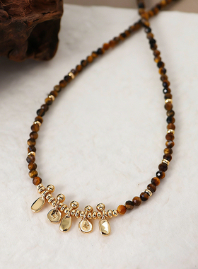 秋冬美拉德复古简约百搭虎眼石串珠项链轻奢高级感时尚气质锁骨链