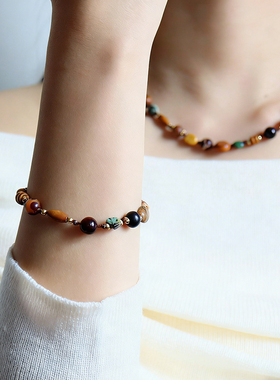 秋冬新款复古玛瑙天然石串珠项链配饰女轻奢小众高级感编织锁骨链