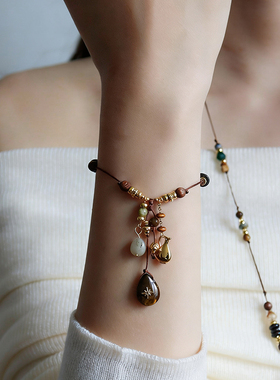 秋冬新款原创精致天然石玛瑙项链配饰女轻奢小众高级感编织毛衣链