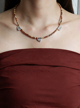 简约时尚复古精致图画石项链配饰女轻奢小众高级感串珠百搭锁骨链