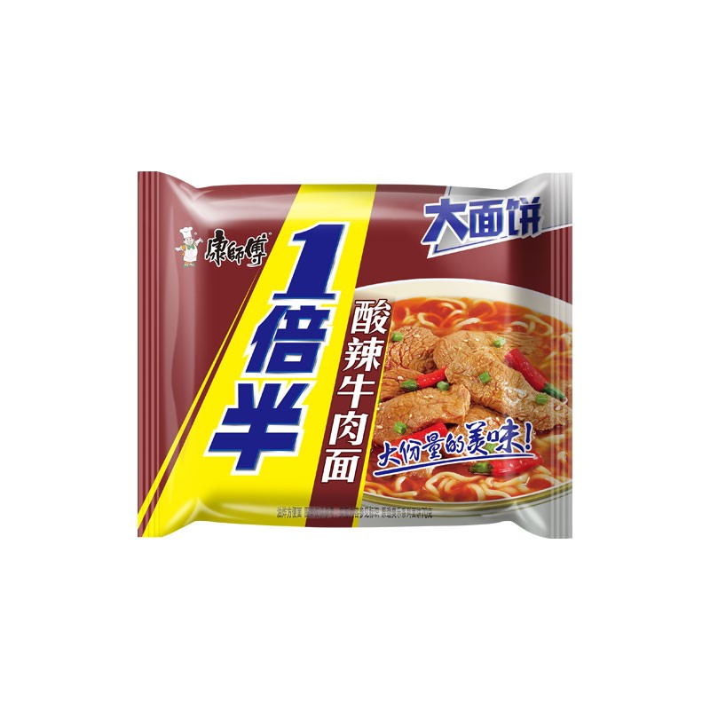 康师傅方便面一倍半红烧香辣酸菜牛肉面110克大面饼整箱包邮 - 图2