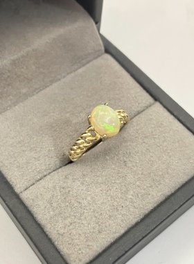 出口日本纯银镀金天然欧泊开口戒指孤品宝石级2.59克拉