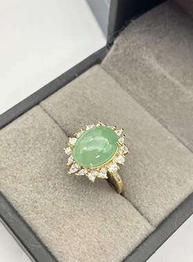 纯银镀金天然缅甸A货翡翠开口戒指孤品高品质冰果绿宝石5.73克拉