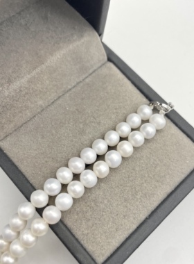 出口日本纯银镀铂金6mm近正圆天然无核珍珠全珠项链孤品