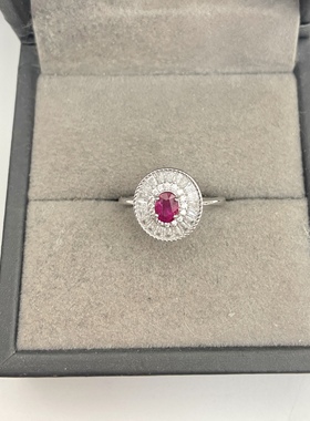 出口日本纯银镀铂金天然缅甸鸽血红红宝石开口戒镶金品质0.37克拉