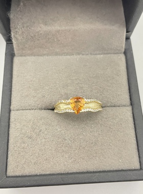 出口日本纯银镀金天然芬达石开口戒指孤品镶金品质1.05克拉