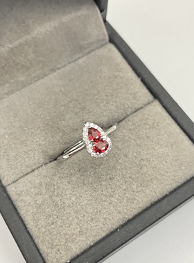 纯银镀铂金天然缅甸红色蓝宝石开口戒指镶金品质全净体0.71克拉