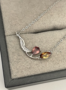 出口日本纯银镀铂金天然彩色碧玺项链宝石级全净体1.15克拉