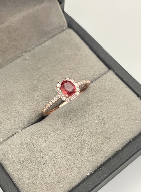 出口日本纯银玫瑰金天然红色蓝宝石开口戒镶金品质全净体0.56克拉