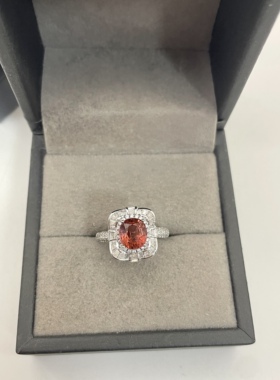 出口日本纯银镀铂金天然碧玺开口戒指孤品镶金品质全净体2.97克拉