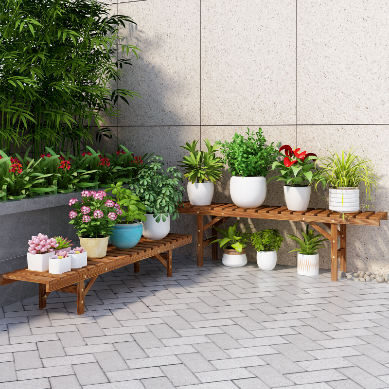 2023新款花架户外庭院阶梯式花盆架实木阳台置物架落地室外植物架 - 图1