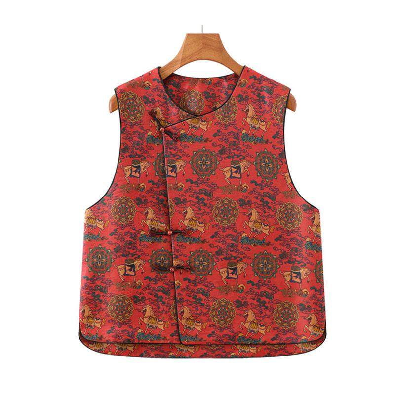 红色新中式妈妈装马甲外套中老年奶奶装印花国风坎肩,淘宝优惠券,粉丝福利购,淘宝优惠卷