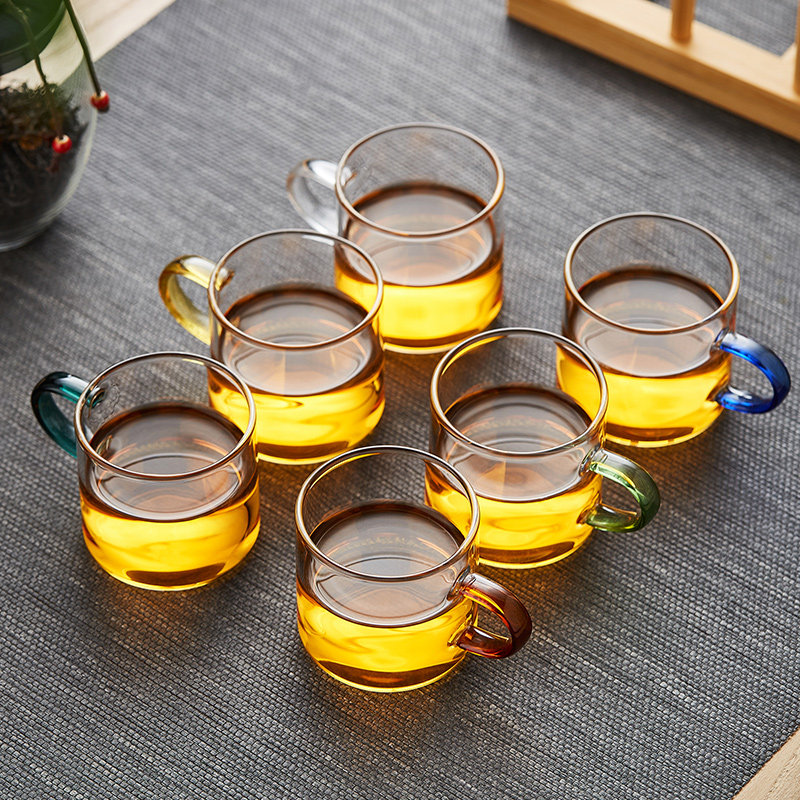 玻璃品茗杯主人杯带把个人专用新款家用沥水杯架喝茶小茶杯6只装,淘宝优惠券,粉丝福利购,淘宝优惠卷