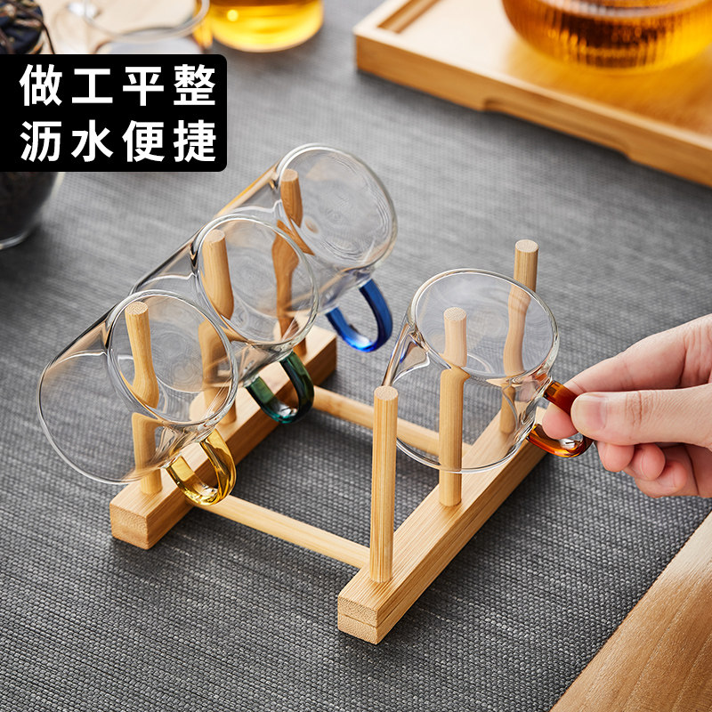 玻璃品茗杯主人杯带把个人专用新款家用沥水杯架喝茶小茶杯6只装,淘宝优惠券,粉丝福利购,淘宝优惠卷