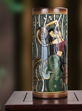 大井陶瓷圆柱国风摆件装饰民族