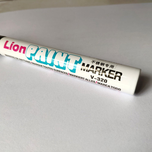 LION狮牌不锈钢专用油漆笔防水黑色白色V320工业金属低卤素记号笔 - 图1