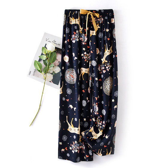 Cotton Silk Pajama Pants Women's Rayon Wide Leg Pants Air Conditioning Pants