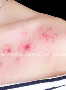 INKSOUL 粉色樱花ins风锁骨高级小众纹身贴唯美防水防搓不反光贴