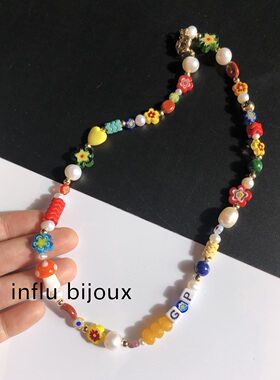 请回答1988同款eliou独立小众设计天然珍珠琉璃花朵项链手工定制