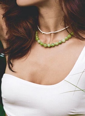 手作定制丹麦小众Anni Lu 绿色圆球天然石串珠项链 手链