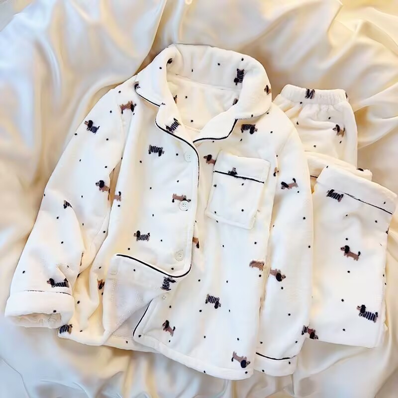 女童秋冬季睡衣长袖长裤甜美可爱翻领开衫中大童法兰绒家居服套装,淘宝优惠券,粉丝福利购,淘宝优惠卷