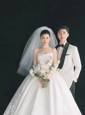 头纱头饰领证登记新娘摄影拍照道具短款求婚订婚结婚蓬蓬纱出门纱