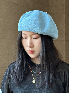 黄色白色蓓蕾帽造型帽透气日系百搭时尚女薄款文艺复古贝雷帽亚麻