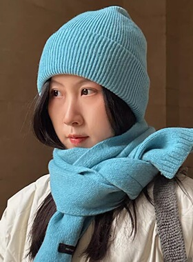 女士男士毛线帽卷边保暖户外滑雪新款混色浅蓝色深灰色保暖绵羊毛