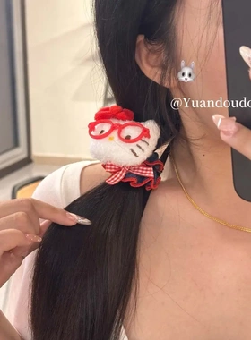 可爱眼镜幸运猫牛仔发圈皮筋