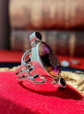 意大利Sajen孤品925纯银活圈戒指环紫水晶西洋中古着首饰vintage