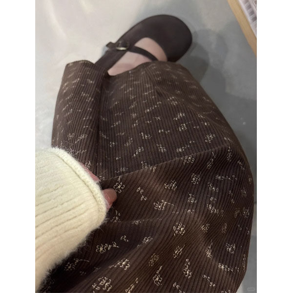 冬季美拉德棕色九分碎花裤子大码女胖mm显瘦休闲灯芯绒阔腿奶奶裤 - 图2