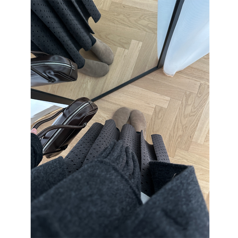 深灰色毛呢半身裙中长款大码女装秋冬胖mm梨形身材遮胯a字百褶裙 - 图3