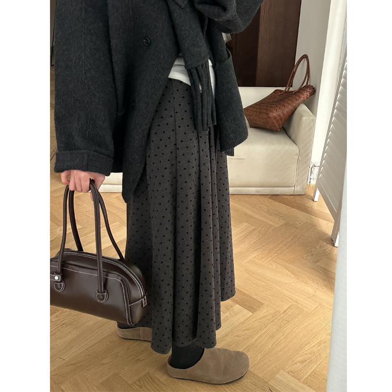 深灰色毛呢半身裙中长款大码女装秋冬胖mm梨形身材遮胯a字百褶裙 - 图0