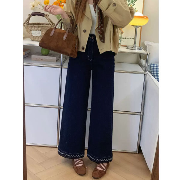 加绒深蓝色直筒牛仔裤女冬季加厚胖mm大码显瘦梨形身材宽松阔腿裤,淘宝优惠券,粉丝福利购,淘宝优惠卷