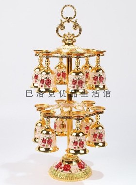 爆款俄式欧式工艺品高脚杯白酒烈酒杯双层挂酒杯吊杯架金属酒具套