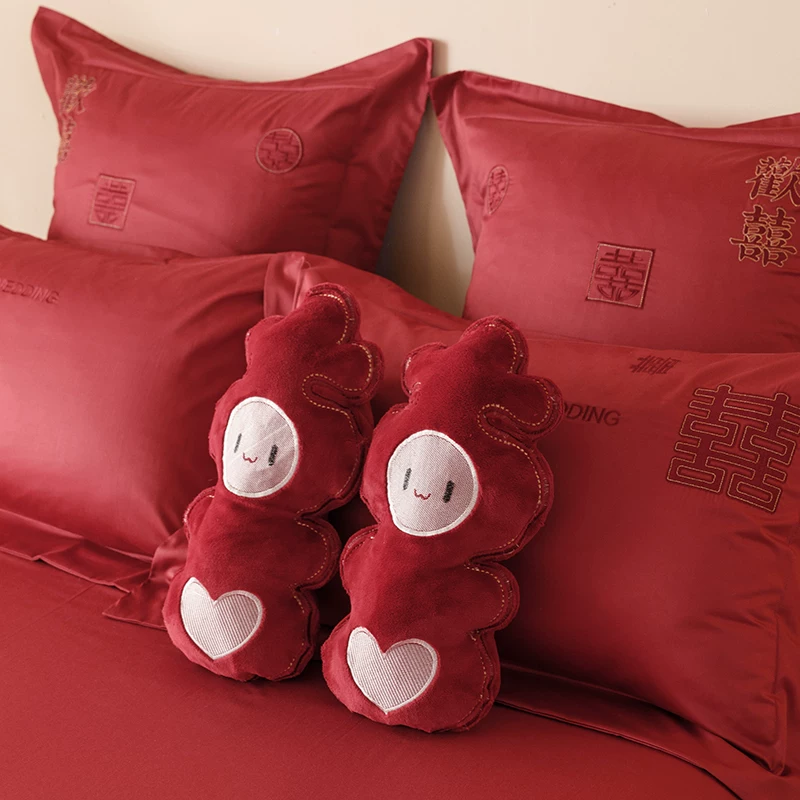 Красный комплект, хлопковое простынное белье/пододеяльник? bedspread, 4-piece set, широкая палитра цветов