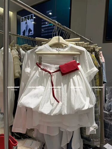 实拍正品韩版2026春夏新款时尚纯色百搭高腰显瘦松紧腰花苞半身女 - 图1